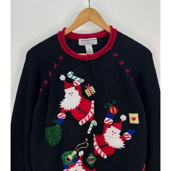 Tiara International 2004 Leaping Santas Medium Ugly Christmas Cardigan Sweater - Picture 3 of 6